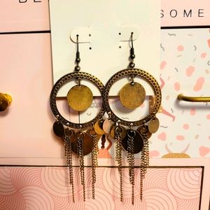 Bronze Circle Long Earrings